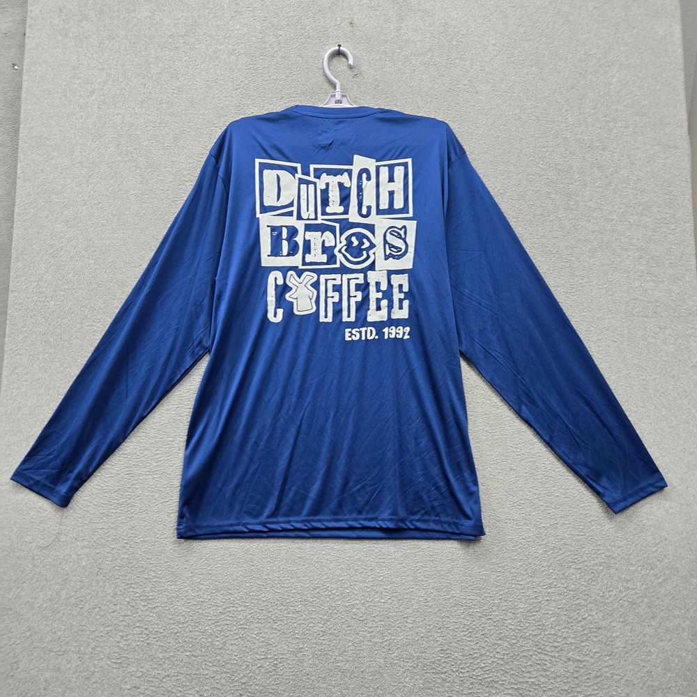 Dutch Bros Coffee Men Shirt L Blue Graphic Logo Spellout Tee